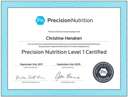Christine Hendren Precision Nutrition Level 1 Certificate